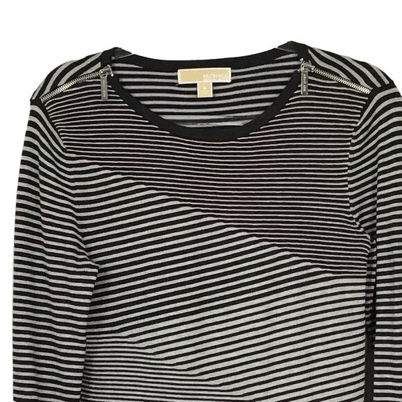 Michael Kors Ponte Knit Heather Pearl Gray Stripe Knit Dress Stretch Fitted sz S - Picture 4 of 13